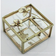 Hermosa caja de joyas de cristal con metal rosa para regalos de boda y favores de la decoración